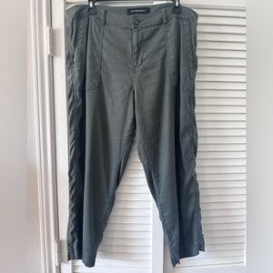 Liverpool Womens 14/32 Pants Emma Stretch Linen Blend Fennel Green Straight Leg